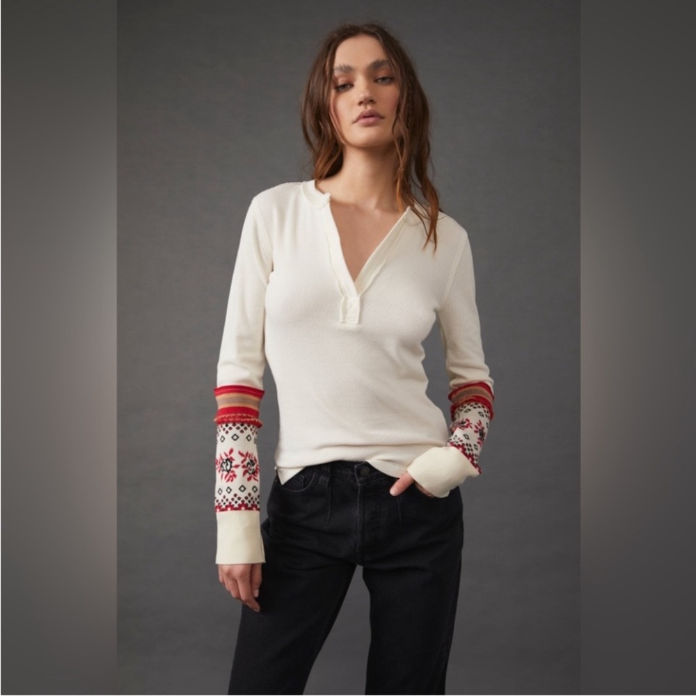 NWT We The Free Mikah Layering Cuff Top - Cream Combo - Size Small